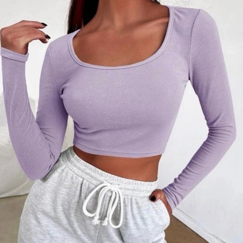 NWOT SHEIN Lavender Ribbed Long Sleeve Crop Top Women’s Size Small